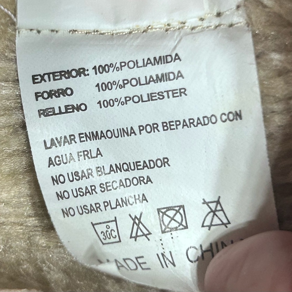 Saiping Faux Shearling Lined Jacket Tan Zip Up Retro Geometric Print Coat XL - Picture 4 of 6